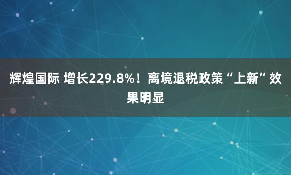 辉煌国际 增长229.8%！离境退税政策“上新”效果明显