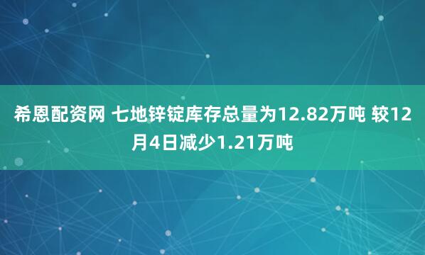 希恩配资网 七地锌锭库存总量为12.82万吨 较12月4日减少1.21万吨
